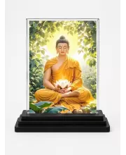 Goutam Buddha Acrylic Car Dashboard Showpiece | Double-Sided Goutam Buddha Photo Stand | 3 X 4 Inch Photo | Transparent Acrylic Frame With Black Base | Car Dashboard, Office & Table Decor (F72297)