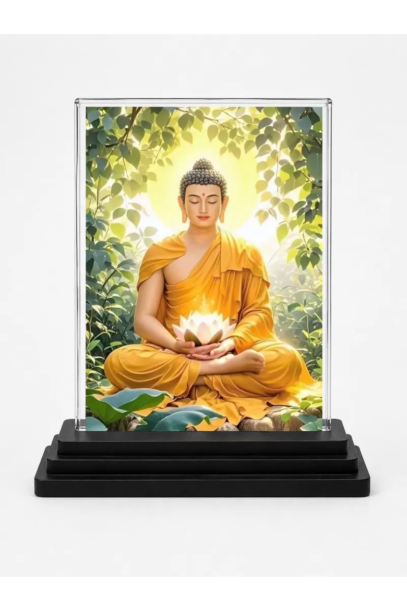 Goutam Buddha Acrylic Car Dashboard Showpiece | Double-Sided Goutam Buddha Photo Stand | 3 X 4 Inch Photo | Transparent Acrylic Frame With Black Base | Car Dashboard, Office & Table Decor (F72297)