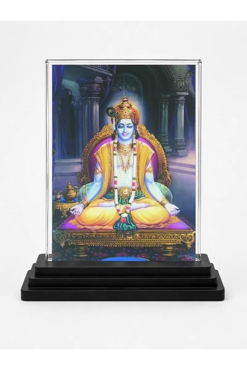 Lord Vishnu Acrylic Car Dashboard Showpiece | Double-Sided Lord Vishnu Photo Stand | 3 X 4 Inch Photo | Transparent Acrylic Frame With Black Base | Car Dashboard, Office & Table Decor (F72298)