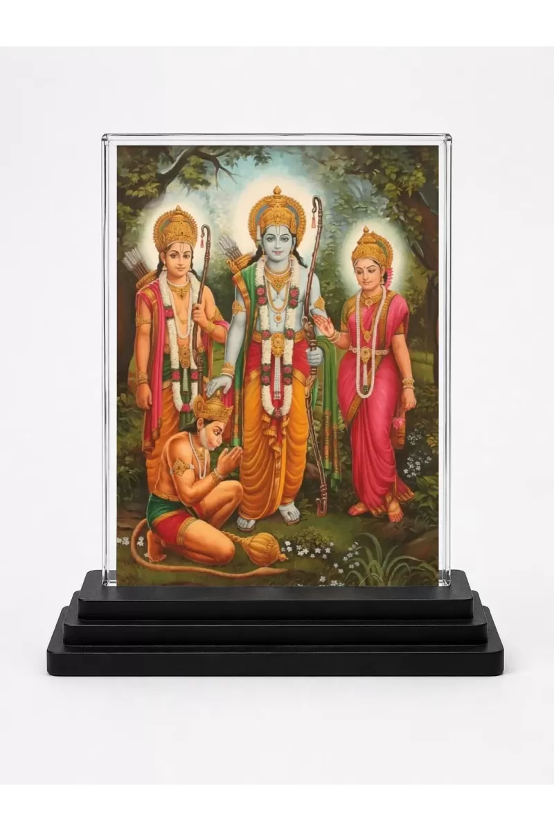 Lord Ram & Sita Acrylic Car Dashboard Showpiece | Double-Sided Lord Ram & Sita Photo Stand | 3 X 4 Inch Photo | Transparent Acrylic Frame With Black Base | Car Dashboard, Office & Table Decor (F72300)