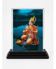 Shree Hanuman Acrylic Car Dashboard Showpiece | Double-Sided Shree Hanuman Photo Stand | 3 X 4 Inch Photo | Transparent Acrylic Frame With Black Base | Car Dashboard, Office & Table Decor (F72301)