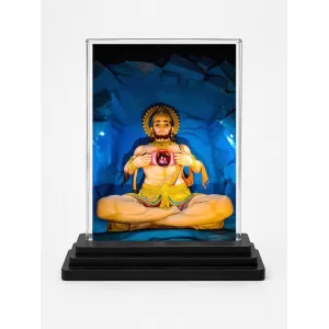 Hanuman Acrylic Car Dashboard Showpiece | Double-Sided Hanuman Photo Stand | 3 X 4 Inch Photo | Transparent Acrylic Frame With Black Base | Car Dashboard, Office & Table Decor (F72302)