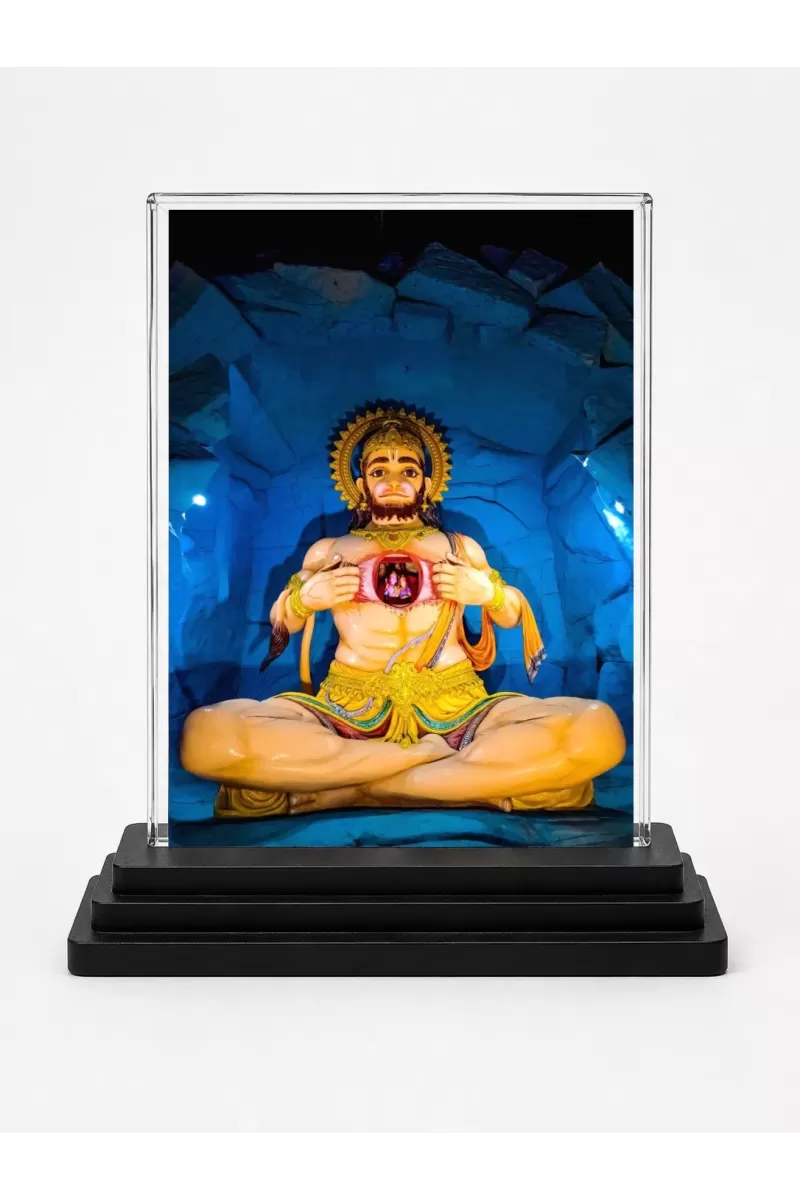 Hanuman Acrylic Car Dashboard Showpiece | Double-Sided Hanuman Photo Stand | 3 X 4 Inch Photo | Transparent Acrylic Frame With Black Base | Car Dashboard, Office & Table Decor (F72302)