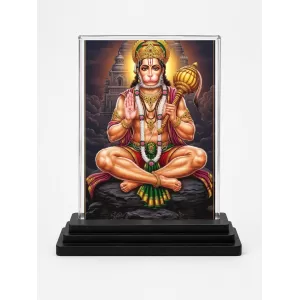 Hanuman Acrylic Car Dashboard Showpiece | Double-Sided Hanuman Photo Stand | 3 X 4 Inch Photo | Transparent Acrylic Frame With Black Base | Car Dashboard, Office & Table Decor (F72303)