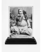 Shree Shree Vijay Krishna Goswami Acrylic Car Dashboard Showpiece | Double-Sided Shree Shree Vijay Krishna Goswami Photo Stand | 3 X 4 Inch Photo | Transparent Acrylic Frame With Black Base | Car Dashboard, Office & Table Decor (F72304)