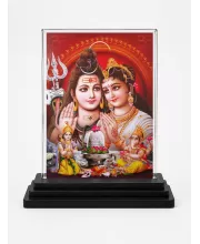 Lord Shiv And Goddess Durga Acrylic Car Dashboard Showpiece | Double-Sided Lord Shiv And Goddess Durga Photo Stand | 3 X 4 Inch Photo | Transparent Acrylic Frame With Black Base | Car Dashboard, Office & Table Decor (F72305)