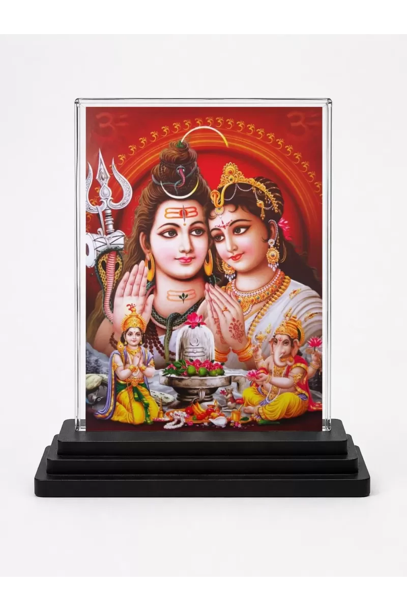 Lord Shiv And Goddess Durga Acrylic Car Dashboard Showpiece | Double-Sided Lord Shiv And Goddess Durga Photo Stand | 3 X 4 Inch Photo | Transparent Acrylic Frame With Black Base | Car Dashboard, Office & Table Decor (F72305)