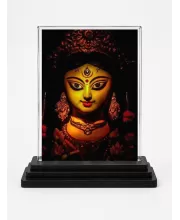 Maa Durga Acrylic Car Dashboard Showpiece | Double-Sided Maa Durga Photo Stand | 3 X 4 Inch Photo | Transparent Acrylic Frame With Black Base | Car Dashboard, Office & Table Decor (F72306)
