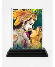 Shree Krishna And Shree Radha Acrylic Car Dashboard Showpiece | Double-Sided Shree Krishna And Shree Radha Photo Stand | 3 X 4 Inch Photo | Transparent Acrylic Frame With Black Base | Car Dashboard, Office & Table Decor (F72307)