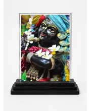 Shree Krishna Acrylic Car Dashboard Showpiece | Double-Sided Shree Krishna Photo Stand | 3 X 4 Inch Photo | Transparent Acrylic Frame With Black Base | Car Dashboard, Office & Table Decor (F72308)