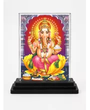 Lord Ganesh Acrylic Car Dashboard Showpiece | Double-Sided Lord Ganesh Photo Stand | 3 X 4 Inch Photo | Transparent Acrylic Frame With Black Base | Car Dashboard, Office & Table Decor (F72309)