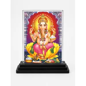 Lord Ganesh Acrylic Car Dashboard Showpiece | Double-Sided Lord Ganesh Photo Stand | 3 X 4 Inch Photo | Transparent Acrylic Frame With Black Base | Car Dashboard, Office & Table Decor (F72309)