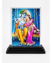 Shree Radha Shree Krishna Acrylic Car Dashboard Showpiece | Double-Sided Shree Radha Shree Krishna Photo Stand | 3 X 4 Inch Photo | Transparent Acrylic Frame With Black Base | Car Dashboard, Office & Table Decor (F72311)