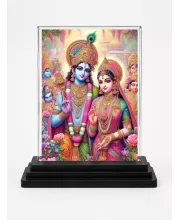 Radha Krishna Acrylic Car Dashboard Showpiece | Double-Sided Radha Krishna Photo Stand | 3 X 4 Inch Photo | Transparent Acrylic Frame With Black Base | Car Dashboard, Office & Table Decor (F72312)