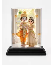 Baby Krishna And Baby Radha Acrylic Car Dashboard Showpiece | Double-Sided Baby Krishna And Baby Radha Photo Stand | 3 X 4 Inch Photo | Transparent Acrylic Frame With Black Base | Car Dashboard, Office & Table Decor (F72313)