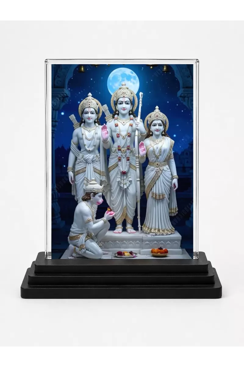 Ram Darbar Acrylic Car Dashboard Showpiece | Double-Sided Ram Darbar Photo Stand | 3 X 4 Inch Photo | Transparent Acrylic Frame With Black Base | Car Dashboard, Office & Table Decor (F72315)