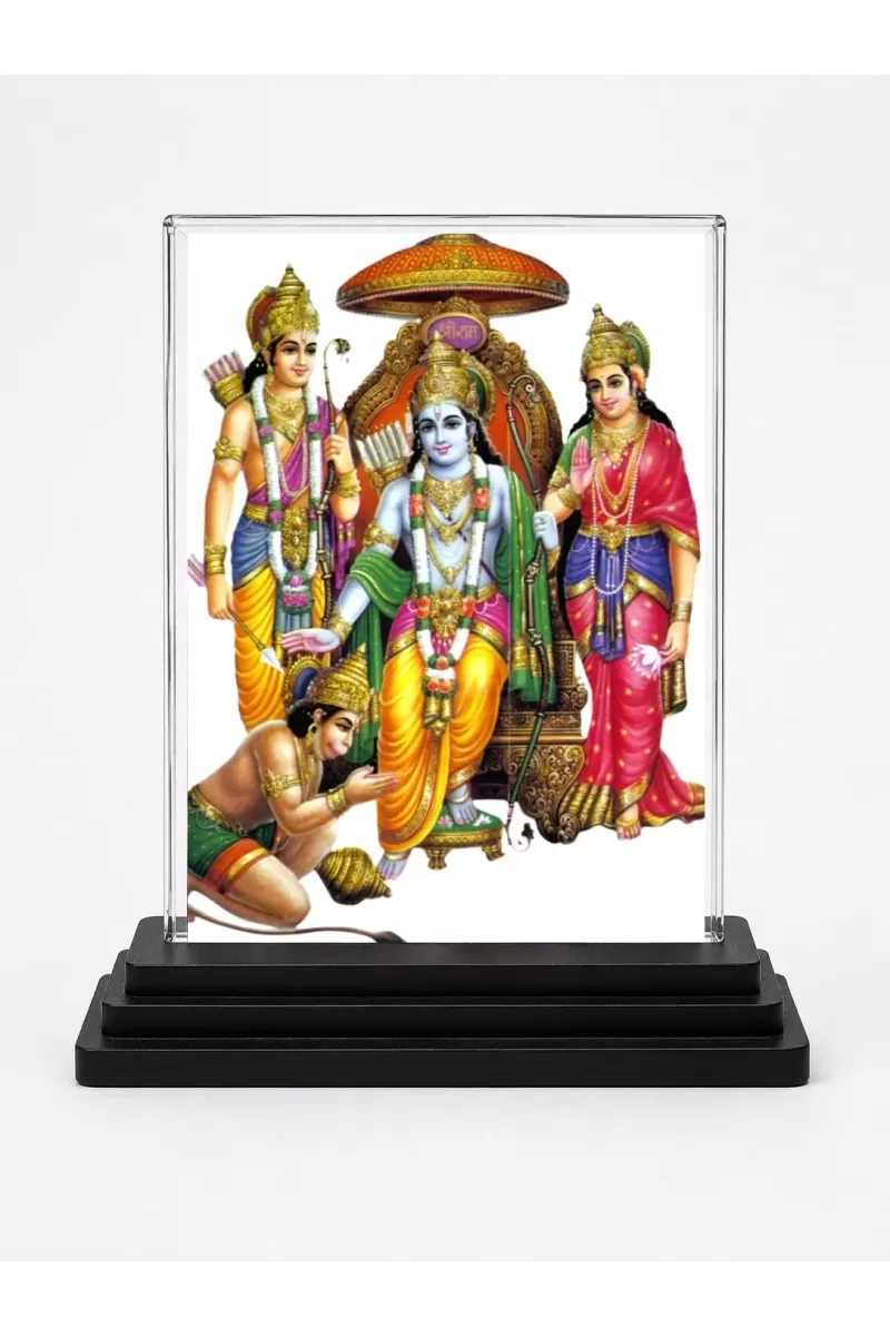 Lord Lord Rama Acrylic Car Dashboard Showpiece | Double-Sided Lord Lord Rama Photo Stand | 3 X 4 Inch Photo | Transparent Acrylic Frame With Black Base | Car Dashboard, Office & Table Decor (F72316)