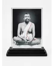 Shree Ramakrishna Acrylic Car Dashboard Showpiece | Double-Sided Shree Ramakrishna Photo Stand | 3 X 4 Inch Photo | Transparent Acrylic Frame With Black Base | Car Dashboard, Office & Table Decor (F72317)