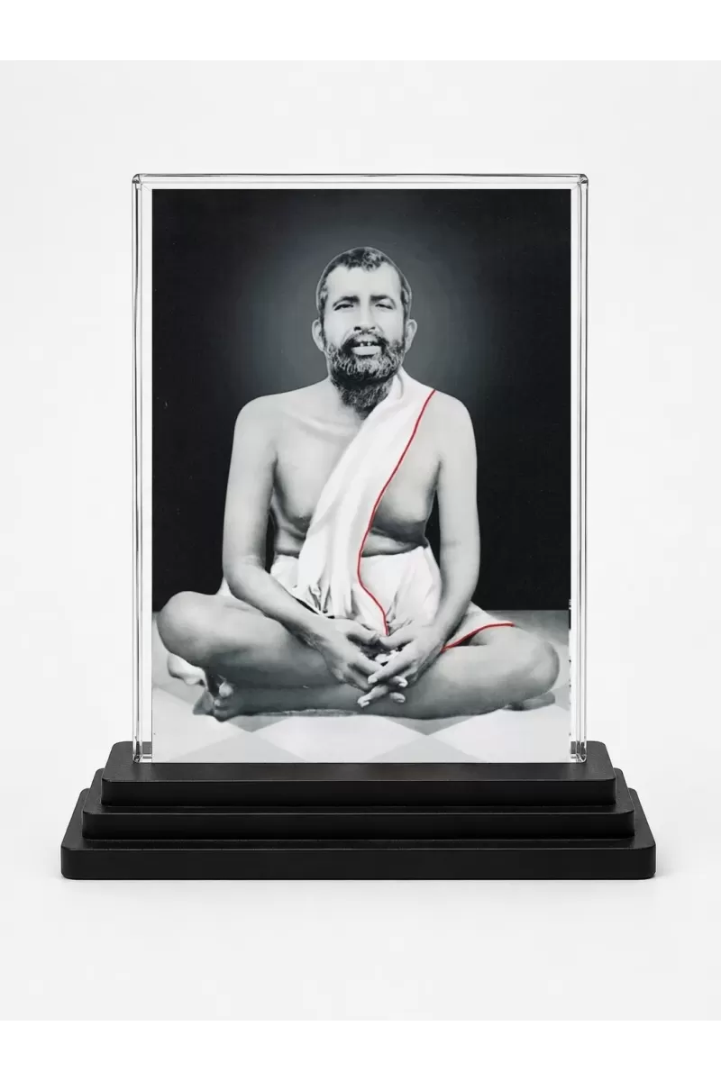 Shree Ramakrishna Acrylic Car Dashboard Showpiece | Double-Sided Shree Ramakrishna Photo Stand | 3 X 4 Inch Photo | Transparent Acrylic Frame With Black Base | Car Dashboard, Office & Table Decor (F72317)