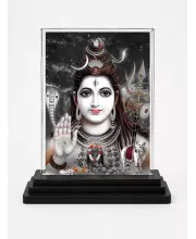 Lord Shiva Acrylic Car Dashboard Showpiece | Double-Sided Lord Shiva Photo Stand | 3 X 4 Inch Photo | Transparent Acrylic Frame With Black Base | Car Dashboard, Office & Table Decor (F72322)