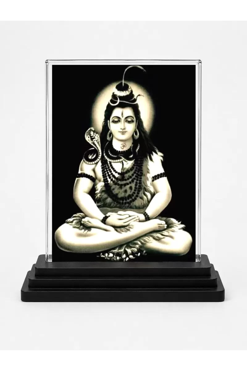 Lord Shiva Acrylic Car Dashboard Showpiece | Double-Sided Lord Shiva Photo Stand | 3 X 4 Inch Photo | Transparent Acrylic Frame With Black Base | Car Dashboard, Office & Table Decor (F72323)