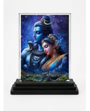 Shiva And Parvati Acrylic Car Dashboard Showpiece | Double-Sided Shiva And Parvati Photo Stand | 3 X 4 Inch Photo | Transparent Acrylic Frame With Black Base | Car Dashboard, Office & Table Decor (F72324)