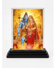 Shiva And Parvati Acrylic Car Dashboard Showpiece | Double-Sided Shiva And Parvati Photo Stand | 3 X 4 Inch Photo | Transparent Acrylic Frame With Black Base | Car Dashboard, Office & Table Decor (F72325)