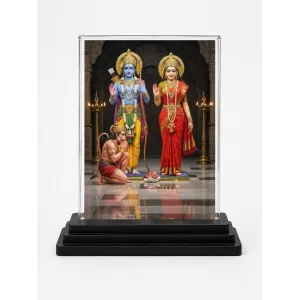 Rama And Sita Acrylic Car Dashboard Showpiece | Double-Sided Rama And Sita Photo Stand | 3 X 4 Inch Photo | Transparent Acrylic Frame With Black Base | Car Dashboard, Office & Table Decor (F72326)