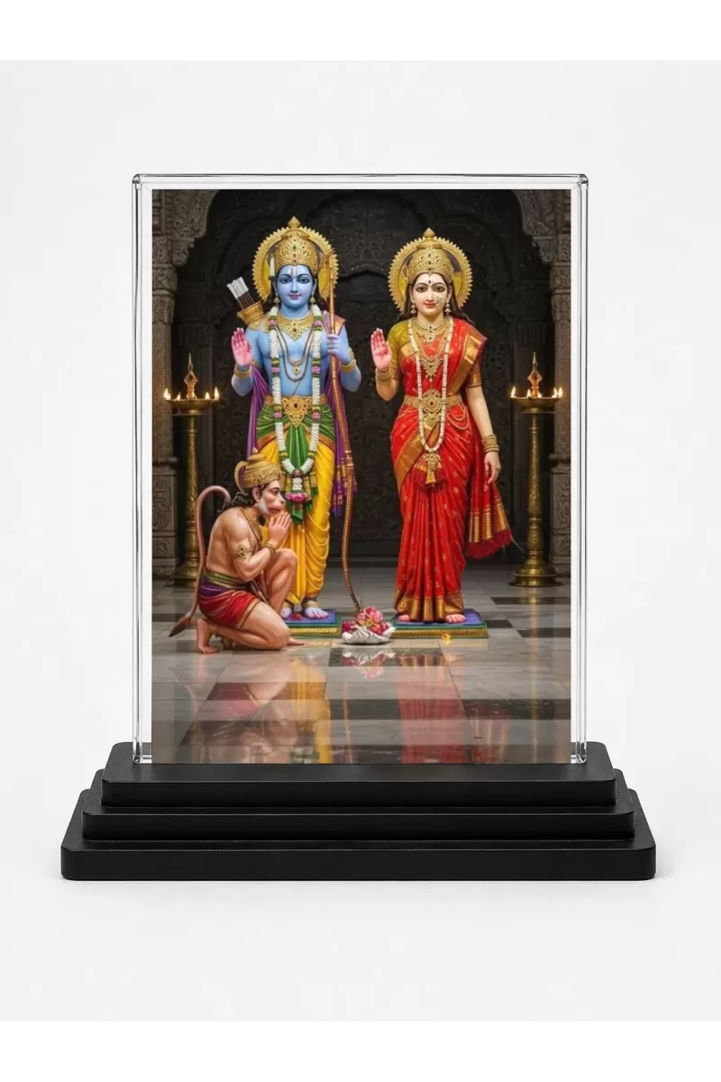 Rama And Sita Acrylic Car Dashboard Showpiece | Double-Sided Rama And Sita Photo Stand | 3 X 4 Inch Photo | Transparent Acrylic Frame With Black Base | Car Dashboard, Office & Table Decor (F72326)