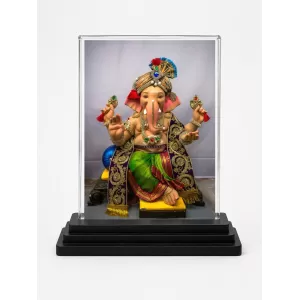 God Ganesha Acrylic Car Dashboard Showpiece | Double-Sided God Ganesha Photo Stand | 3 X 4 Inch Photo | Transparent Acrylic Frame With Black Base | Car Dashboard, Office & Table Decor (F72327)