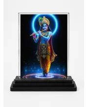 Lord Krishna Acrylic Car Dashboard Showpiece | Double-Sided Lord Krishna Photo Stand | 3 X 4 Inch Photo | Transparent Acrylic Frame With Black Base | Car Dashboard, Office & Table Decor (F72329)