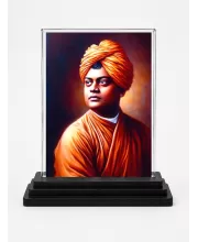 Swami Vivekananda Acrylic Car Dashboard Showpiece | Double-Sided Swami Vivekananda Photo Stand | 3 X 4 Inch Photo | Transparent Acrylic Frame With Black Base | Car Dashboard, Office & Table Decor (F72332)