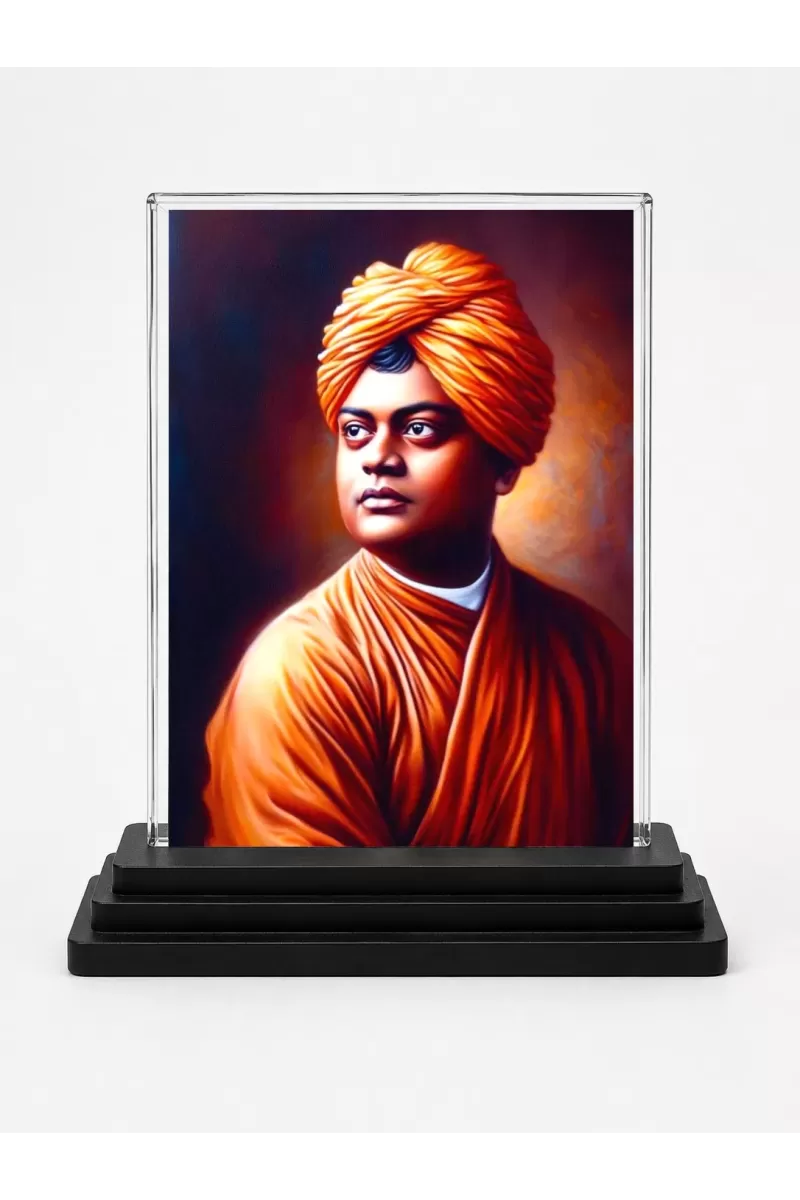 Swami Vivekananda Acrylic Car Dashboard Showpiece | Double-Sided Swami Vivekananda Photo Stand | 3 X 4 Inch Photo | Transparent Acrylic Frame With Black Base | Car Dashboard, Office & Table Decor (F72332)
