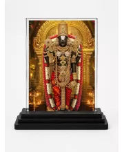 Venkateswara Acrylic Car Dashboard Showpiece | Double-Sided Venkateswara Photo Stand | 3 X 4 Inch Photo | Transparent Acrylic Frame With Black Base | Car Dashboard, Office & Table Decor (F72333)
