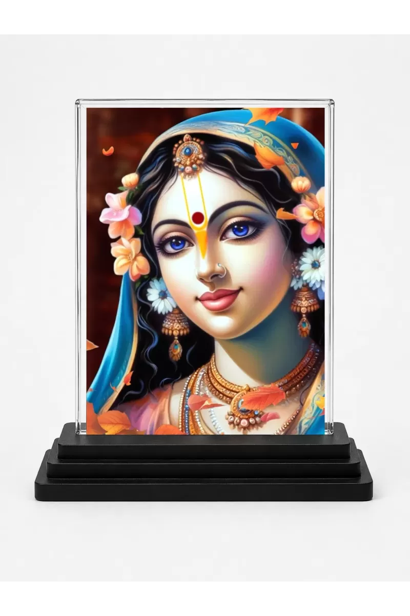 Radha Acrylic Car Dashboard Showpiece | Double-Sided Radha Photo Stand | 3 X 4 Inch Photo | Transparent Acrylic Frame With Black Base | Car Dashboard, Office & Table Decor (F72334)
