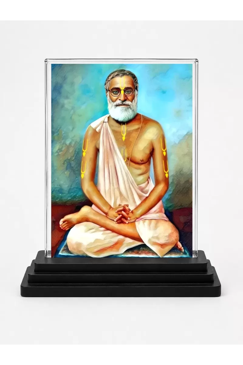 Shree Ramkrishna Acrylic Car Dashboard Showpiece | Double-Sided Shree Ramkrishna Photo Stand | 3 X 4 Inch Photo | Transparent Acrylic Frame With Black Base | Car Dashboard, Office & Table Decor (F72335)