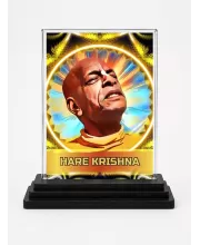 Hare Shree Krishna Acrylic Car Dashboard Showpiece | Double-Sided Hare Shree Krishna Photo Stand | 3 X 4 Inch Photo | Transparent Acrylic Frame With Black Base | Car Dashboard, Office & Table Decor (F72336)