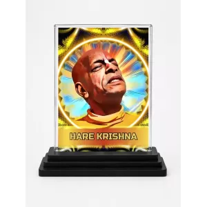 Hare Shree Krishna Acrylic Car Dashboard Showpiece | Double-Sided Hare Shree Krishna Photo Stand | 3 X 4 Inch Photo | Transparent Acrylic Frame With Black Base | Car Dashboard, Office & Table Decor (F72336)