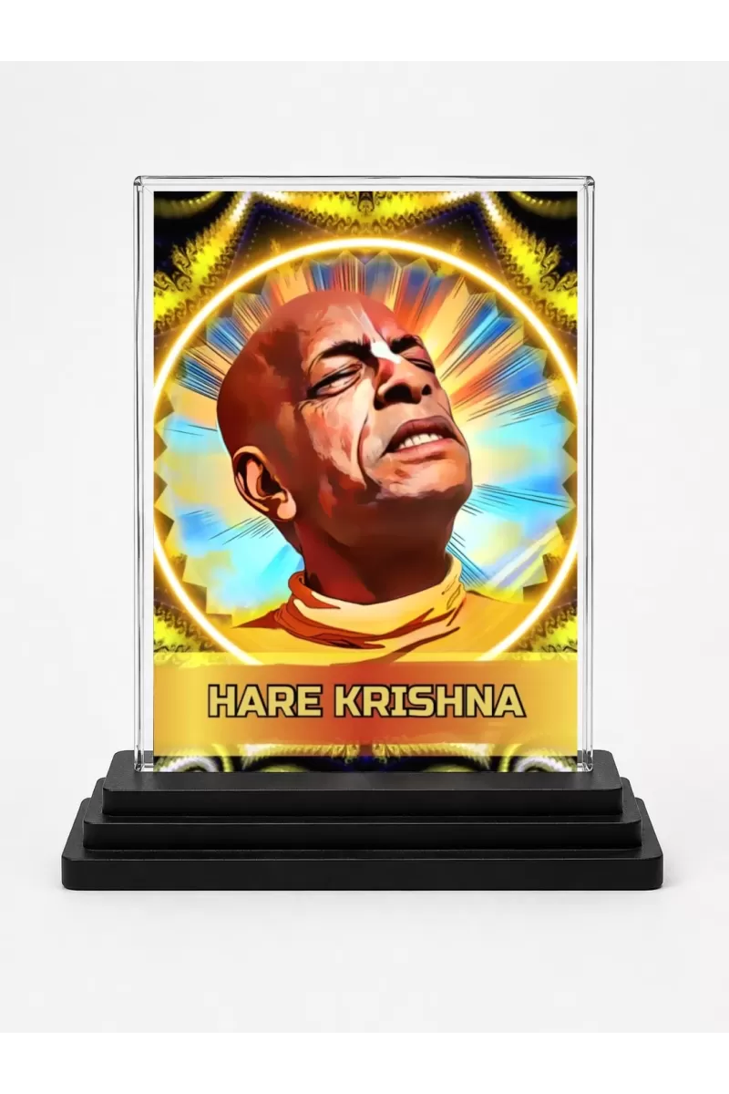 Hare Shree Krishna Acrylic Car Dashboard Showpiece | Double-Sided Hare Shree Krishna Photo Stand | 3 X 4 Inch Photo | Transparent Acrylic Frame With Black Base | Car Dashboard, Office & Table Decor (F72336)