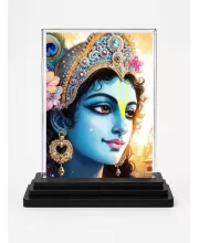Shree Krishna Acrylic Car Dashboard Showpiece | Double-Sided Shree Krishna Photo Stand | 3 X 4 Inch Photo | Transparent Acrylic Frame With Black Base | Car Dashboard, Office & Table Decor (F72337)