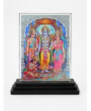 Lord Ram Darbar Acrylic Car Dashboard Showpiece | Double-Sided Lord Ram Darbar Photo Stand | 3 X 4 Inch Photo | Transparent Acrylic Frame With Black Base | Car Dashboard, Office & Table Decor (F72342)