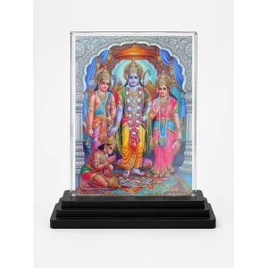 Lord Ram Darbar Acrylic Car Dashboard Showpiece | Double-Sided Lord Ram Darbar Photo Stand | 3 X 4 Inch Photo | Transparent Acrylic Frame With Black Base | Car Dashboard, Office & Table Decor (F72342)