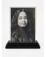 Shree Shree Yogodananda Acrylic Car Dashboard Showpiece | Double-Sided Shree Shree Yogodananda Photo Stand | 3 X 4 Inch Photo | Transparent Acrylic Frame With Black Base | Car Dashboard, Office & Table Decor (F72343)