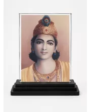 Lord Shree Krishna Acrylic Car Dashboard Showpiece | Double-Sided Lord Shree Krishna Photo Stand | 3 X 4 Inch Photo | Transparent Acrylic Frame With Black Base | Car Dashboard, Office & Table Decor (F72344)