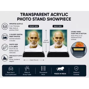 Narayan Guru Acrylic Car Dashboard Showpiece | Double-Sided Narayan Guru Photo Stand | 3 X 4 Inch Photo | Transparent Acrylic Frame With Black Base | Car Dashboard, Office & Table Decor (F71060) Narayan Guru Acrylic Car Dashboard Showpiece | Double-Sided Narayan Guru Photo Stand | 3 X 4 Inch Photo | Transparent Acrylic Frame With Black Base | Car Dashboard, Office & Table Decor (F71060)