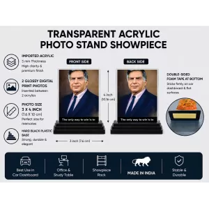 Shree Rayan Tata Acrylic Car Dashboard Showpiece | Double-Sided Shree Rayan Tata Photo Stand | 3 X 4 Inch Photo | Transparent Acrylic Frame With Black Base | Car Dashboard, Office & Table Decor (F71549) Shree Rayan Tata Acrylic Car Dashboard Showpiece | Double-Sided Shree Rayan Tata Photo Stand | 3 X 4 Inch Photo | Transparent Acrylic Frame With Black Base | Car Dashboard, Office & Table Decor (F71549)