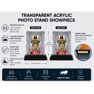 Lord Tirupati And Goddess Lakshmi Acrylic Car Dashboard Showpiece | Double-Sided Lord Tirupati And Goddess Lakshmi Photo Stand | 3 X 4 Inch Photo | Transparent Acrylic Frame With Black Base | Car Dashboard, Office & Table Decor (F72175) Lord Tirupati And Goddess Lakshmi Acrylic Car Dashboard Showpiece | Double-Sided Lord Tirupati And Goddess Lakshmi Photo Stand | 3 X 4 Inch Photo | Transparent Acrylic Frame With Black Base | Car Dashboard, Office & Table Decor (F72175)