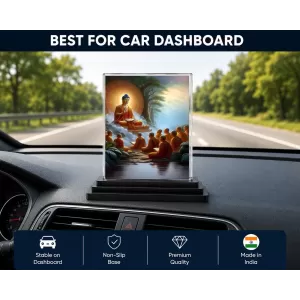 Gautama Buddha Acrylic Car Dashboard Showpiece | Double-Sided Gautama Buddha Photo Stand | 3 X 4 Inch Photo | Transparent Acrylic Frame With Black Base | Car Dashboard, Office & Table Decor (F71047)
