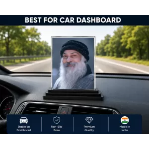 Osho Acrylic Car Dashboard Showpiece | Double-Sided Osho Photo Stand | 3 X 4 Inch Photo | Transparent Acrylic Frame With Black Base | Car Dashboard, Office & Table Decor (F71054) Osho Acrylic Car Dashboard Showpiece | Double-Sided Osho Photo Stand | 3 X 4 Inch Photo | Transparent Acrylic Frame With Black Base | Car Dashboard, Office & Table Decor (F71054)