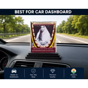 Sarada Devi Acrylic Car Dashboard Showpiece | Double-Sided Sarada Devi Photo Stand | 3 X 4 Inch Photo | Transparent Acrylic Frame With Black Base | Car Dashboard, Office & Table Decor (F71080)